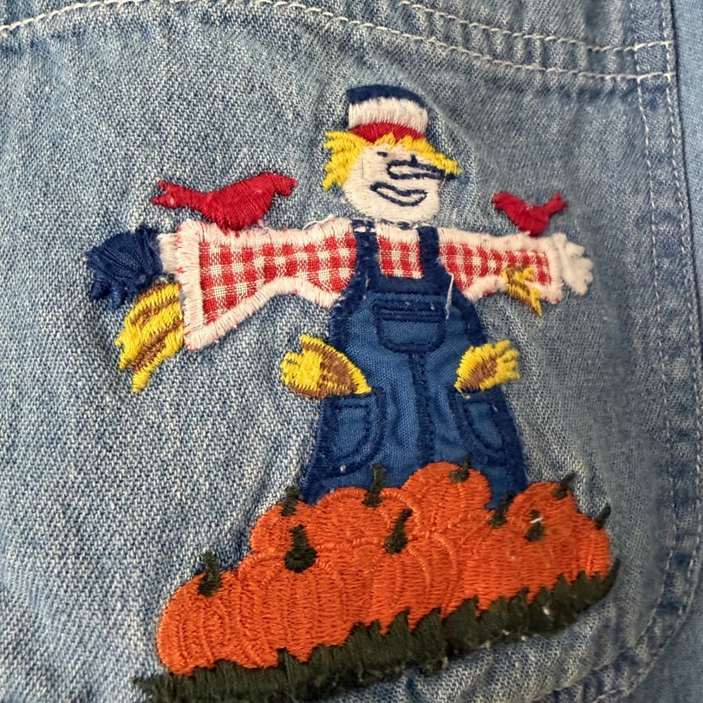 Vintage Solutions Blue Denim Shirt L Fall Pumpkin Scarecrow Halloween Grannycore - Picture 4 of 10